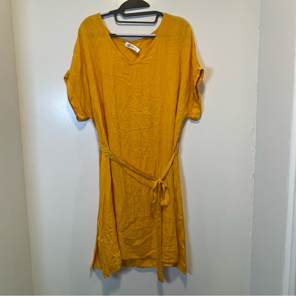 Cupshe Mustard Short Sleeve swim cover up Dress with Tie Belt women’s size‎ XL